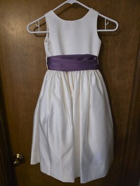 Us Angels® Ivory Formal Dress with Purple Sash